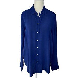 Everlane Women's Blue‎ The Clean Silk Relaxed Button Down Designer Shirt 8/C41
